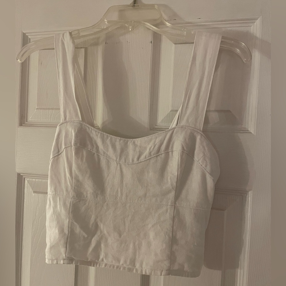 Cropped linen blend corset top in white